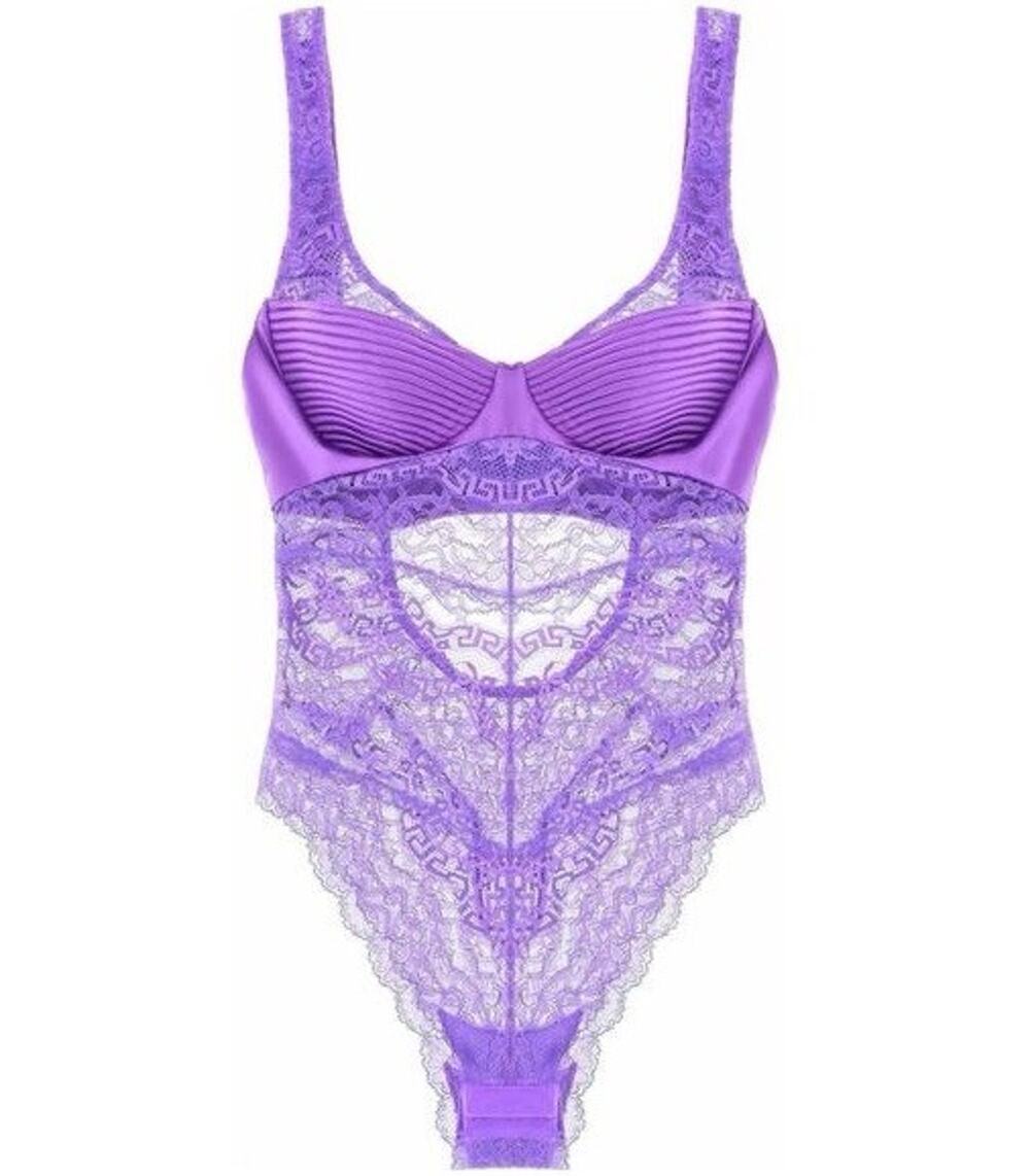 Versace Women’s Greek Key Purple Sleeveless Bodysuit 1C Italy 1010113 NWT